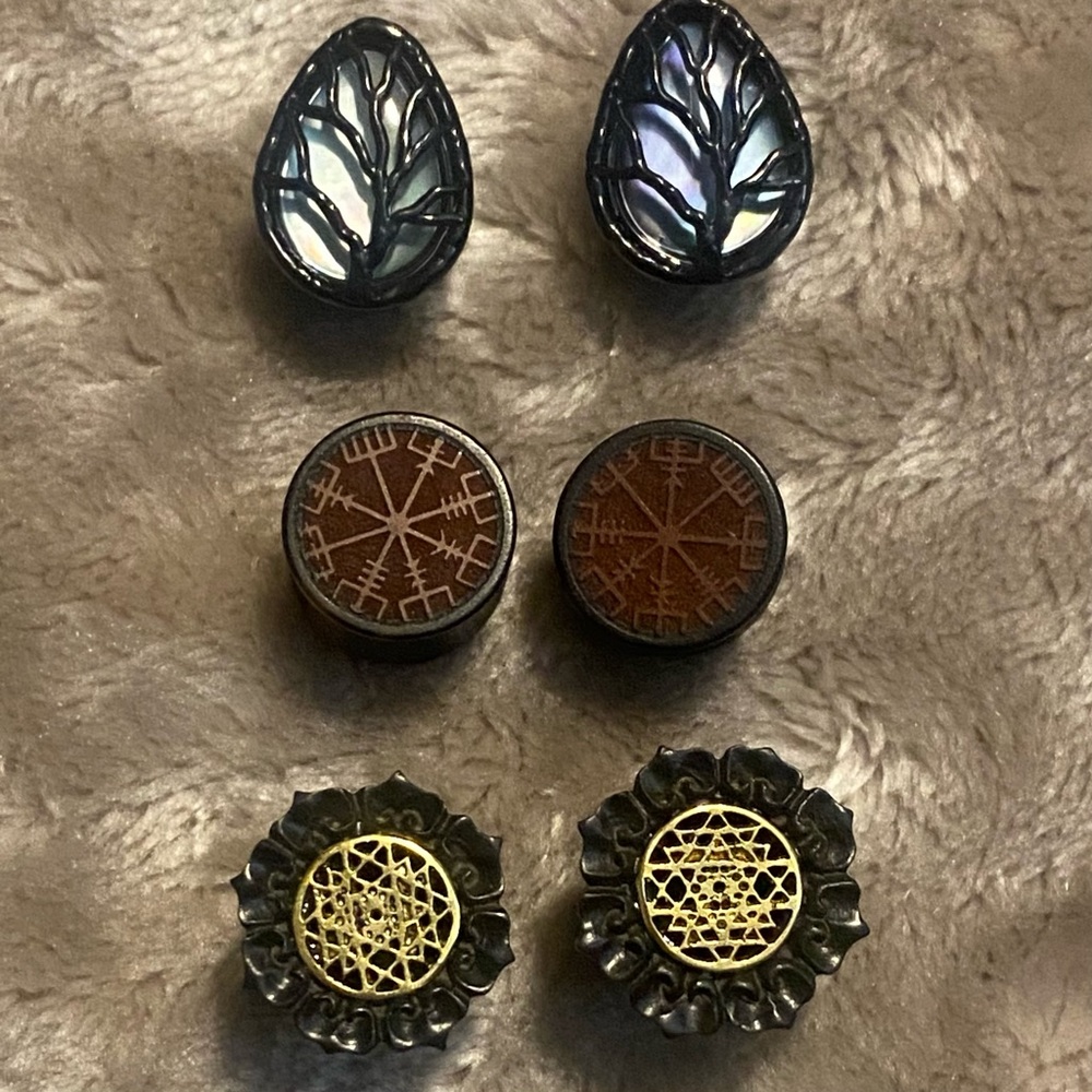 Plug trio - tree of life, Viking, mandala style- 14 MM plugs